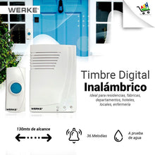 Cargar imagen en el visor de la galería, Timbre Inalambrico 130mts 36 Melodias, Digital -werke-