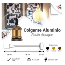 Cargar imagen en el visor de la galería, Lampara Colgante De Aluminio Colores Negro - Cobre - Dorado