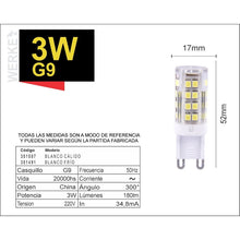 Cargar imagen en el visor de la galería, Lámpara Led G9 Cilíndrica 3w Fria Werke Pack X 10