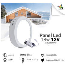 Cargar imagen en el visor de la galería, 12 Volts Panel Led 18w Redondo Aplicar Exterior Blanco Frio