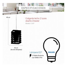Cargar imagen en el visor de la galería, Colgante Techo Diseño Chester 2 Luces Con Foco Led