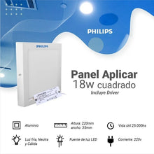 Cargar imagen en el visor de la galería, Panel Plafón De Aplicar Led Redondo Cuadrado 18w Philips