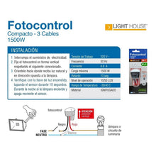 Cargar imagen en el visor de la galería, Fotocontrol Fotocelula Fijo 1500w 3 Cables Ideal Lamparas