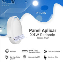 Cargar imagen en el visor de la galería, Panel Plafón De Aplicar Led Redondo Cuadrado 24w Philips