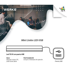 Cargar imagen en el visor de la galería, Plafon Y Tubo Led T8 Usb 3w Werke 12 Volt. - 2 En 1 -