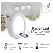 Cargar imagen en el visor de la galería, Panel Plafon Led 18w  Aplicar Redondo 22cm
