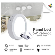 Cargar imagen en el visor de la galería, Panel Plafon Led 6w Aplicar Redondo

