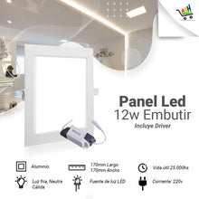 Cargar imagen en el visor de la galería, Panel Led  12w  Embutir Cuadrado
