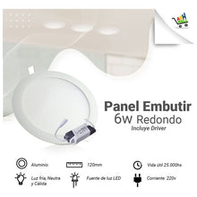 Cargar imagen en el visor de la galería, Panel Led  6w Embutir Redondo
