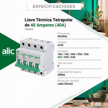 Cargar imagen en el visor de la galería, Llave Termica Termomagnetica  Tetrapolar 4x6a- 6ka
