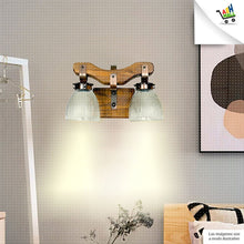Cargar imagen en el visor de la galería, Aplique De Madera Pared Estilo Campo 2 Luces Tulipa Vidrio
