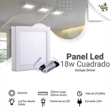 Cargar imagen en el visor de la galería, Panel Plafon Led 18w Aplicar Cuadrado 22x22cm
