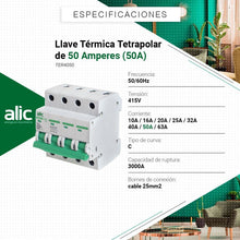 Cargar imagen en el visor de la galería, Llave Termica Termomagnetica  Tetrapolar 4x6a- 6ka
