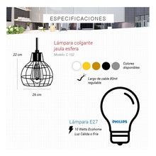 Cargar imagen en el visor de la galería, Lampara Colgante Jaula Esfera Ø26cm Ideal Led.
