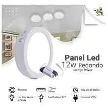 Cargar imagen en el visor de la galería, Panel Plafon  Led 12w  Aplicar Redondo 17 Cm
