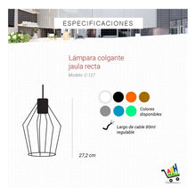 Cargar imagen en el visor de la galería, Colgante Techo 1 Luz Jaula Recta Moderna Luz Led E27
