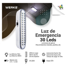 Cargar imagen en el visor de la galería, Luz Emergencia Recargable 30 Leds 12 Hs De Autonomía Lt2000.
