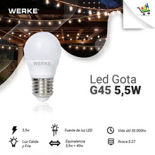Cargar imagen en el visor de la galería, Lámpara Led Gota 5,5w Fría  E27 Werke Pack X 10 Un.
