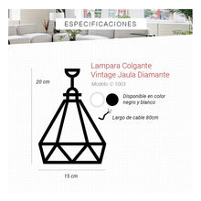Cargar imagen en el visor de la galería, Lampara Colgante Vintage 1 Luz Jaula Diamante 15cm
