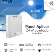Cargar imagen en el visor de la galería, Panel Plafón De Aplicar Led Redondo Cuadrado 24w Philips
